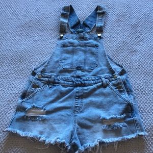 Light wash denim overalls